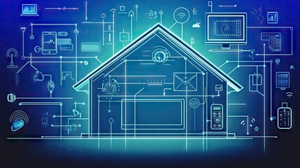 A smart home setup with a wall-mounted air conditioner integrated into an advanced control system.