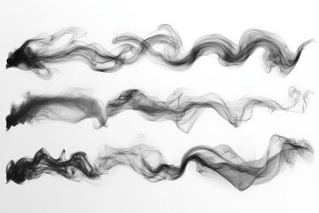 Black smoke patterns created on a white background showcase fluid motion and artistic expression