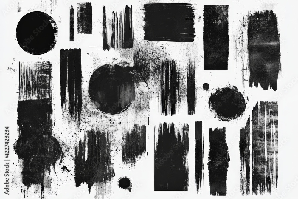 Poster abstract black and white textures created with various brush strokes and patterns on a canvas backgr