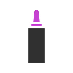 A simple black bottle with a purple top graphic