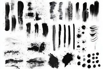 Collection of black and gray brush strokes and textures for artistic designs and illustrations