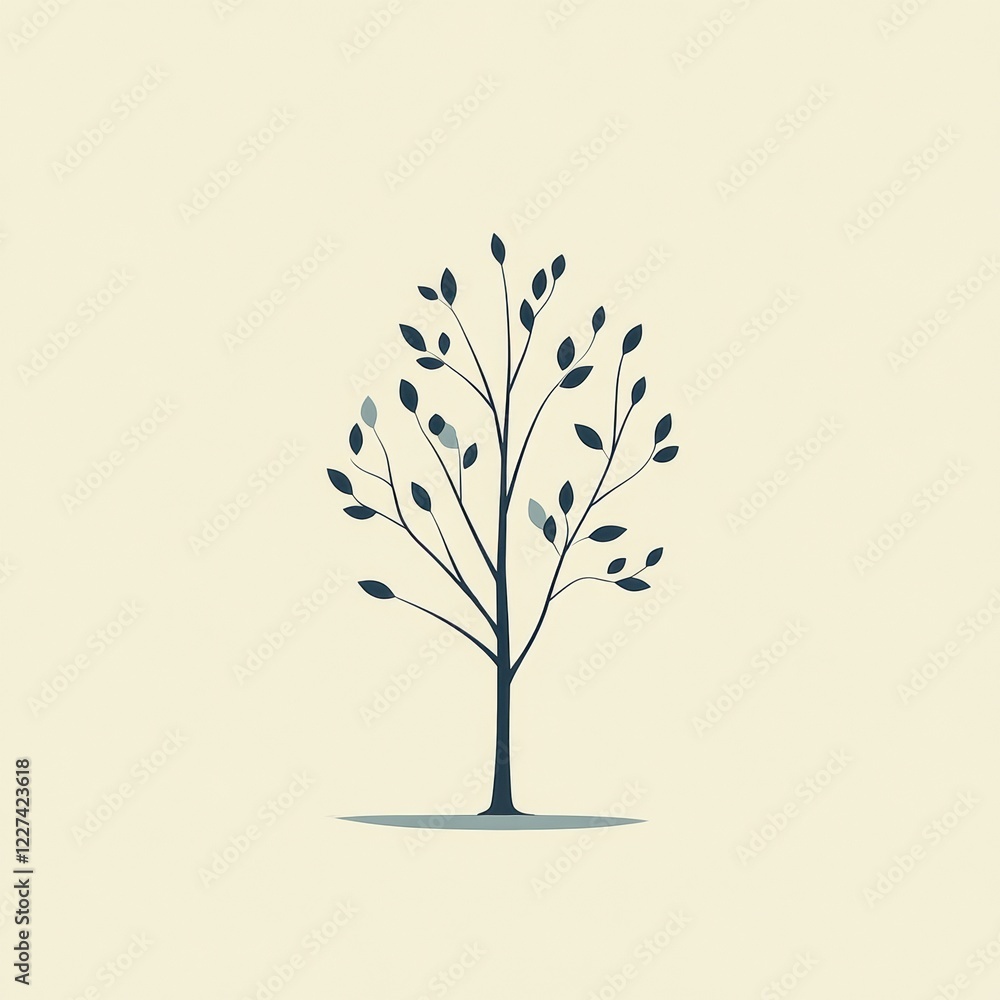 Aufkleber Beautiful tree icon featuring branches and leaves set against a simple background with a calm aesthetic. Generative AI