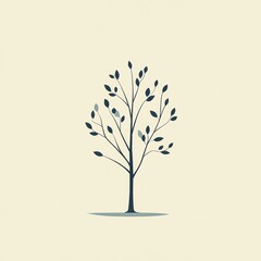 Beautiful tree icon featuring branches and leaves set against a simple background with a calm aesthetic. Generative AI