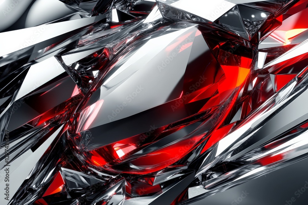 Poster Intricate layers of red and silver crystals create a captivating abstract design