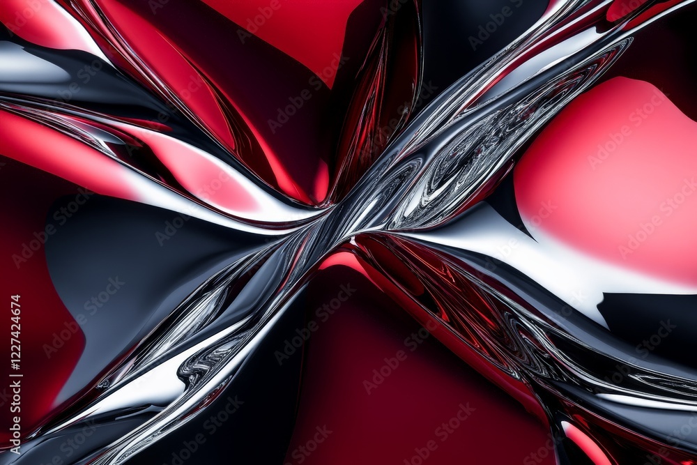 Aufkleber Dynamic interplay of metallic and crimson surfaces creating an abstract visual experience