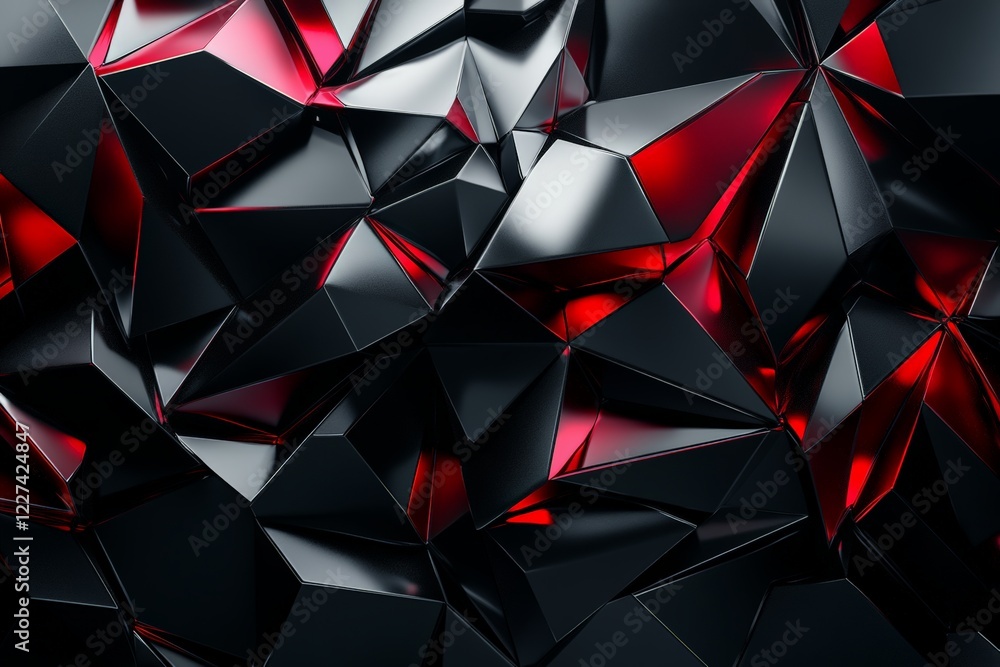 Aufkleber Geometric abstract pattern with sharp angles and deep red highlights on a dark background
