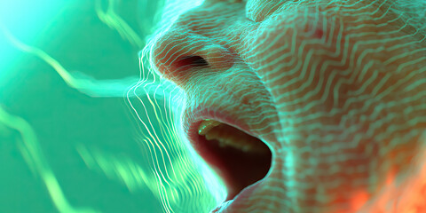 Digital Overlay of Human Face, Mouth Open