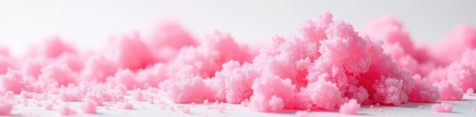 Fototapeta premium Pink spun sugar, fluffy texture, white backdrop, sweetness, sugar, fluffy
