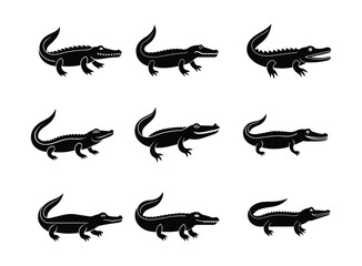 Set of Crocodile and Alligator Silhouettes