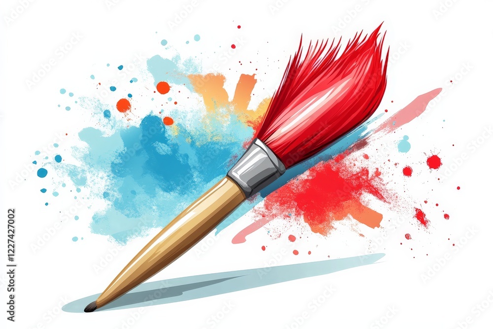 Aufkleber creative brush with red bristles surrounded by colorful splashes of paint in an artistic explosion