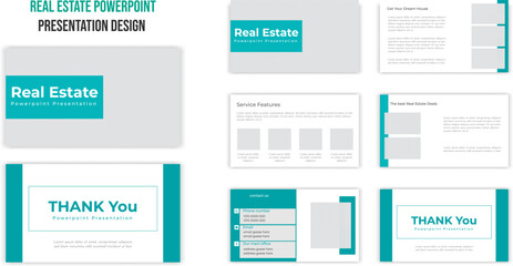 Powerpoint presentation templates set for business and real estate. Use for keynote presentation, brochure design, website slider, landing page, annual report, company profile, social media banner