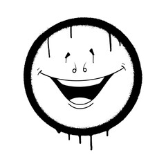 Graffiti emoticon. Smiling face painted with smudges of spray paint. Vector illustration