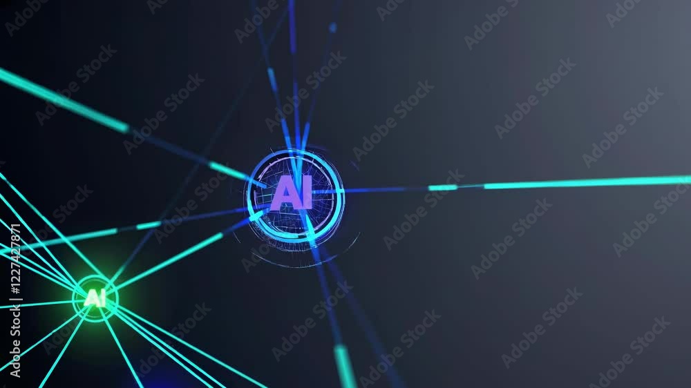 Aufkleber Exploring the connections of a digital network with vibrant lights and patterns