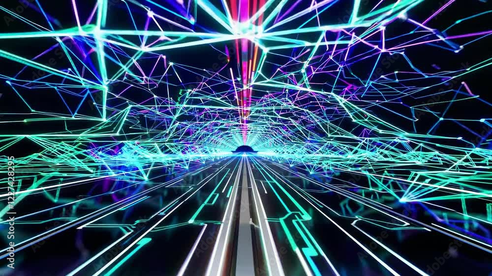 Poster experience a mesmerizing journey through a vibrant digital landscape with captivating colors and dyn