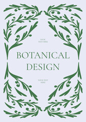 Botanical Ornamental Frame with Green Leaves Swirl Border Elegant Template for Book Cover Wedding Invitation Poster Card Vector Illustration.