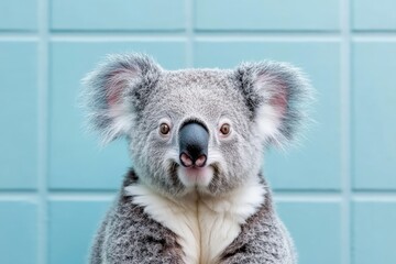 Naklejka premium Close view of a koala with vivid features against a light blue background in a relaxed pose