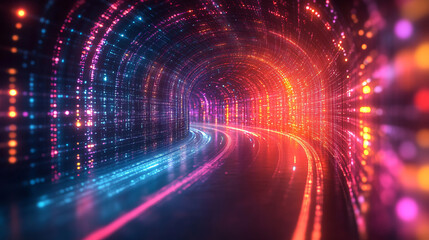 Vibrant neon abstract background with multicolored lights against a dark backdrop
