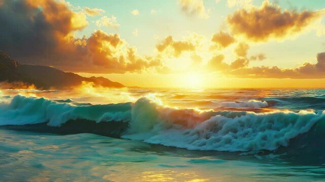 Breathtaking Slow Motion Ocean Waves at Sunrise - made with Generative AI