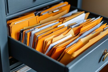 Organized files in a drawer showcasing various documents and folders in a workspace setting