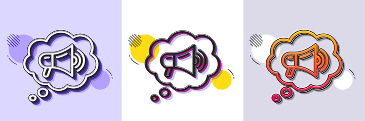 Fototapeta premium Megaphone line icon. Halftone dotted pattern. Gradient icon with grain shadow. Advertisement device symbol. Brand ambassador speech bubble sign. Line megaphone icon. Various designs. Vector