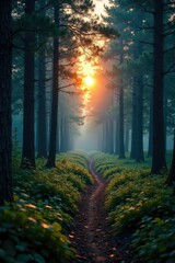 Fototapeta premium A serene and peaceful forest landscape at dusk, serenity, natural