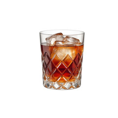 Classic Whiskey Glass Filled with Ice and Rich Liquid