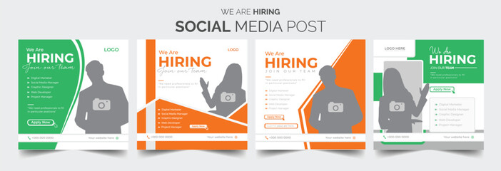 We are hiring job vacancy social media post banner design template with red color. We are hiring job vacancy square web banner design. Employee vacancy announcement. Illustration isolated