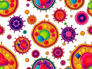 Fototapeta premium Vibrant Animal Cell Diagram Background Pattern - Educational AI Art