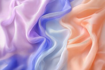 Obraz premium Soft delicate fabric draping in shades of lavender, blue, and peach revealing the beauty of textile artistry