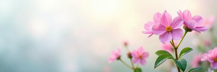Fototapeta premium Forget me nots in soft focus against a clean white canvas, forget me nots, floral, flowers