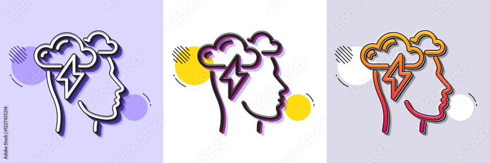 Poster mindfulness line icon. halftone dotted pattern. gradient icon with grain shadow. psychology sign. cl