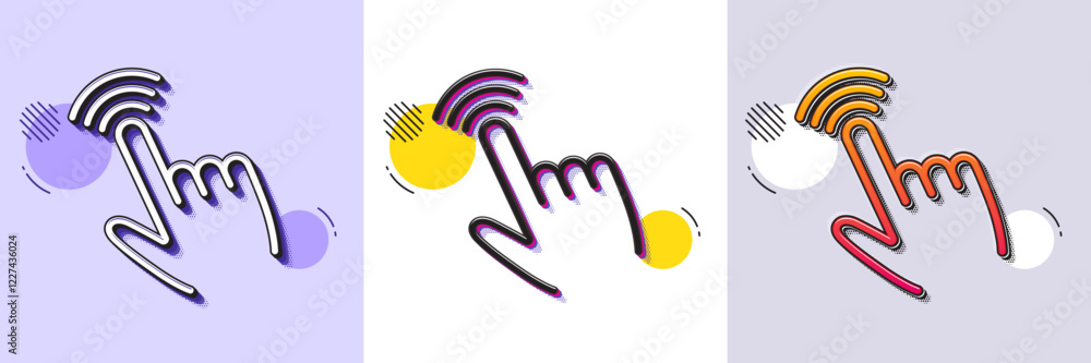 Poster hand cursor line icon. halftone dotted pattern. gradient icon with grain shadow. click action sign. 