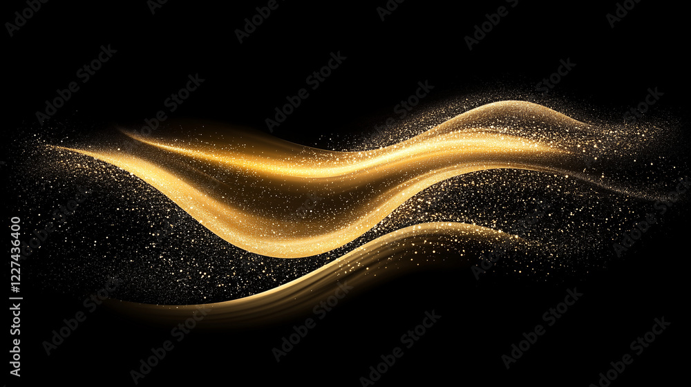 Poster elegant abstract golden wave composed of shimmering particles on a black background. luxurious dynam