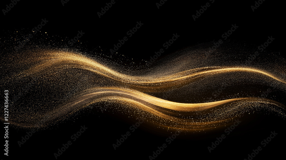 Poster elegant abstract golden wave composed of shimmering particles on a black background. luxurious dynam