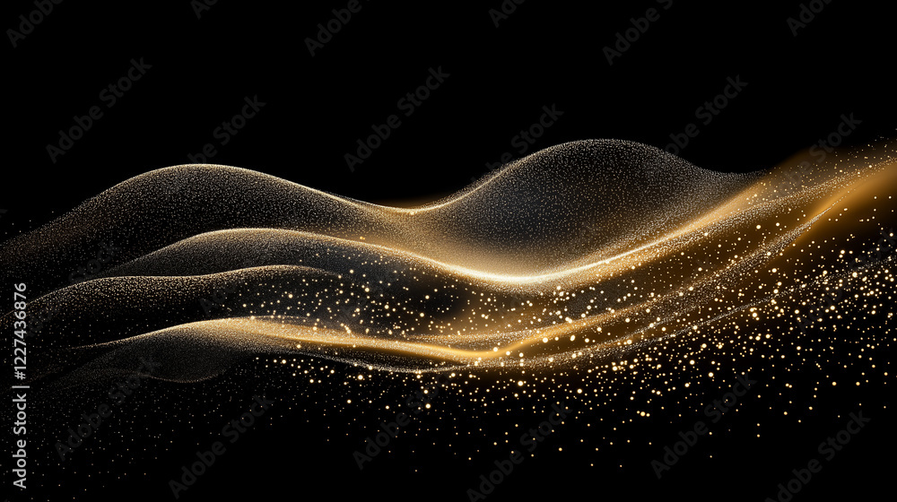 Poster elegant abstract golden wave composed of shimmering particles on a black background. luxurious dynam