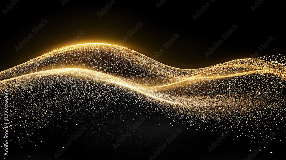 Poster elegant abstract golden wave composed of shimmering particles on a black background. luxurious dynam