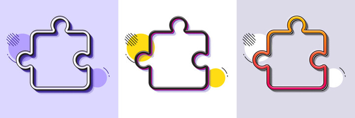 Obraz premium Puzzle piece line icon. Halftone dotted pattern. Gradient icon with grain shadow. Jigsaw game shape sign. Business strategy element. Line puzzle icon. Various designs. Vector