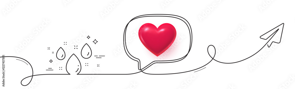 Poster rainy weather forecast line icon. continuous line with share plane. rain sign. water drops symbol. 3