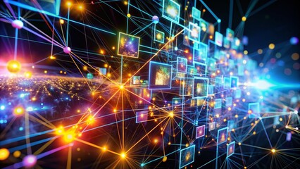 Fototapeta premium 4K Cyberspace Globalization Network: Abstract Data Flow Motion Graphics Video Overlay