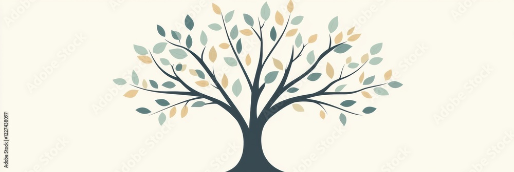 Fototapete detailed tree icon featuring branches and leaves in a simple design on a light background. generativ