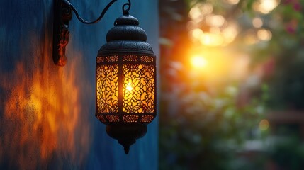 Sunset Glow Illuminates Intricate Moroccan Lantern
