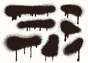 Set of painted vector spray elements, graffiti art dirty, spot grunge splatter. Grunge graffiti painted borders and shapes, dirty splatter street art strokes. Spray black textured black lines vector.