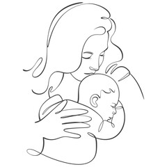 Mother and baby line art style vector illustration	
