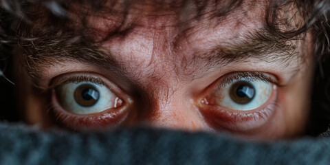 Naklejka premium Close-up Photograph of a Man's Eyes and Forehead Partially Hidden by Fabric