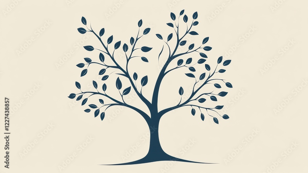 Poster stylized tree icon featuring branches and leaves on a light background for design and nature project