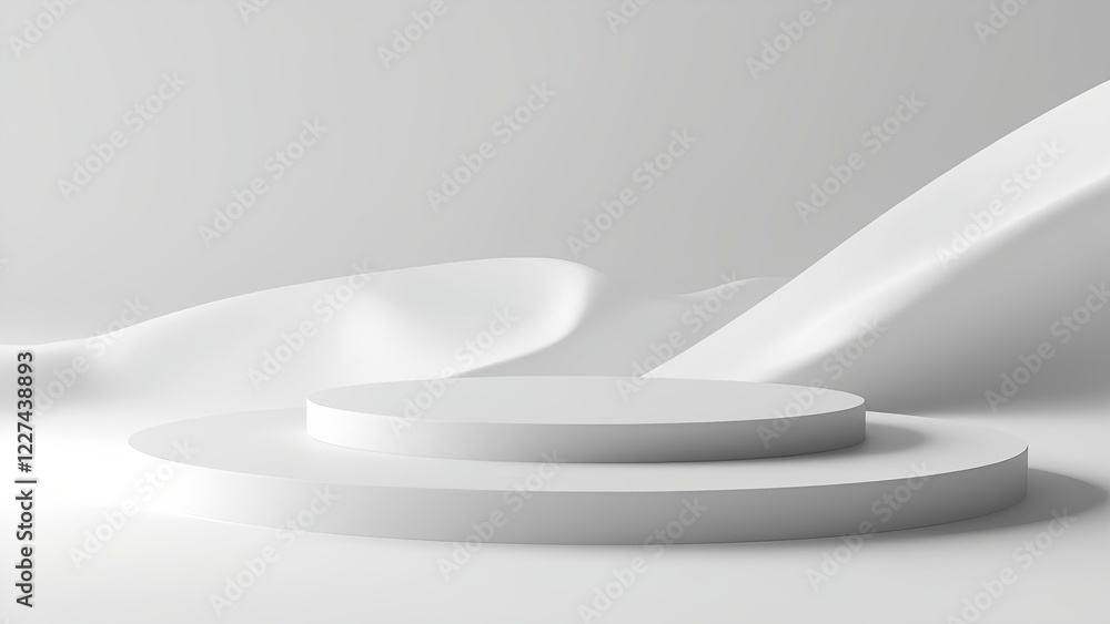 Aufkleber abstract minimalist white platform scene with smooth curves and subtle shadows.