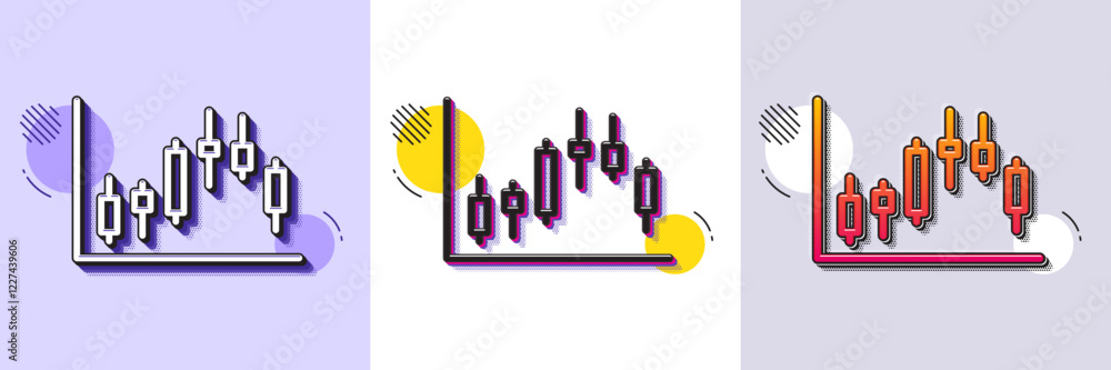 Poster candlestick chart line icon. halftone dotted pattern. gradient icon with grain shadow. financial gra
