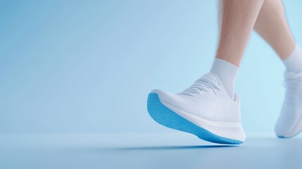 Stylish white sneakers and vibrant blue socks closeup look at casual footwear