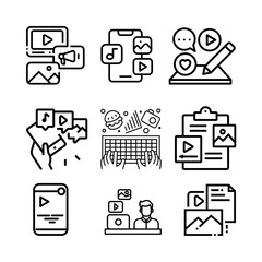 Social media icon set. Content. Digital marketing.