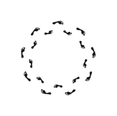 Black Footprint Frames and Trails. Walking Marks Set. Round and Square Frames. Footsteps Border.